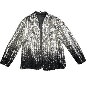 VTG Silver-to-Black Ombre Sequin Party Blazer Jacket, Sz 12  Sparkle Statement